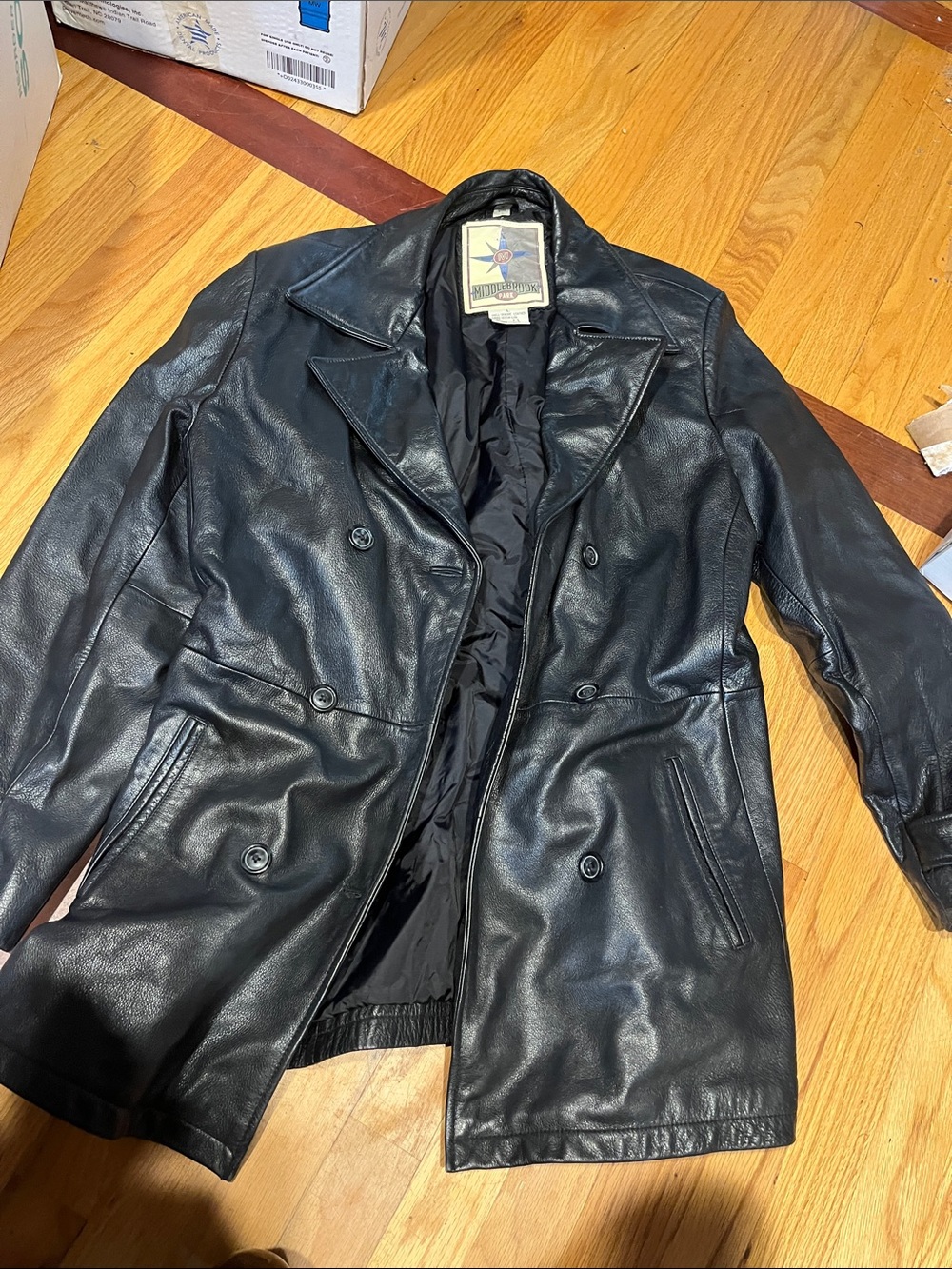 Men's Black Leather Double-Breasted Coat